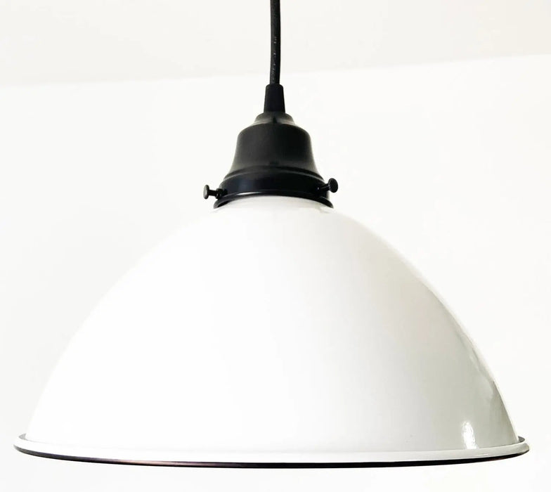 Large White Enamel Farmhouse Pendant Light - Sweatfully