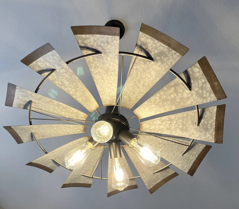 Farmhouse Windmill Chandelier Lighting Fixture 30" - Sweatfully