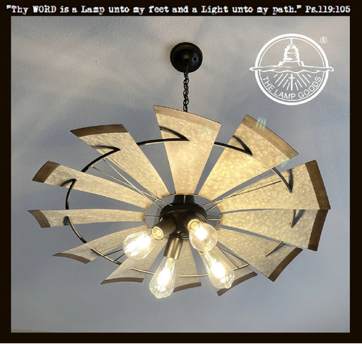 Farmhouse Windmill Chandelier Lighting Fixture 30" - Sweatfully