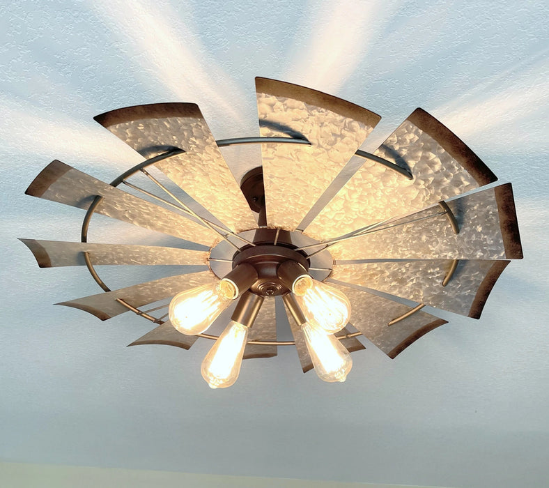 Farmhouse Windmill Light Fixture Flush Mount Ceiling Light 30" - Sweatfully