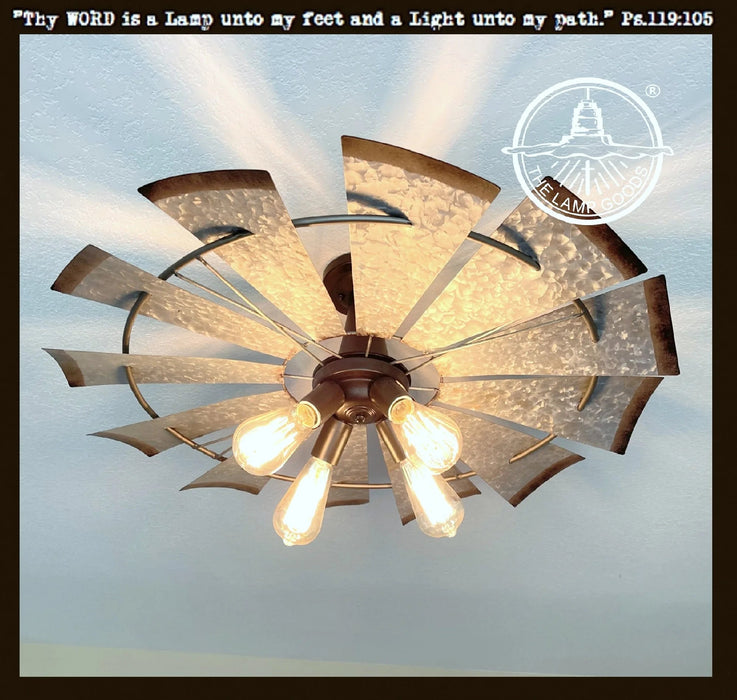 Farmhouse Windmill Light Fixture Flush Mount Ceiling Light 30" - Sweatfully
