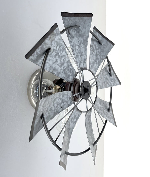 Galvanized Windmill Farmhouse Wall Sconce Light - Sweatfully