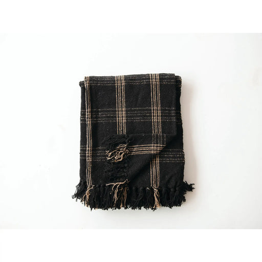 Woven Cotton Blend Throw with Fringe - Sweatfully