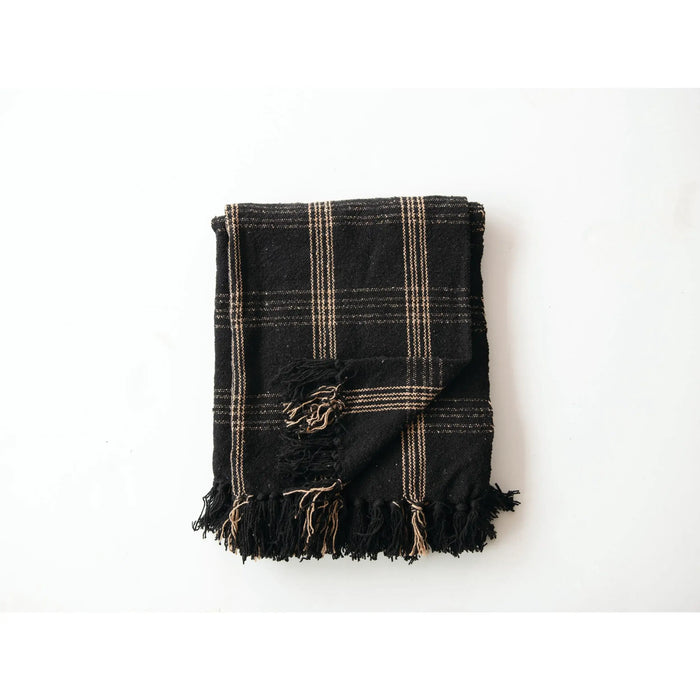 Woven Cotton Blend Throw with Fringe - Sweatfully